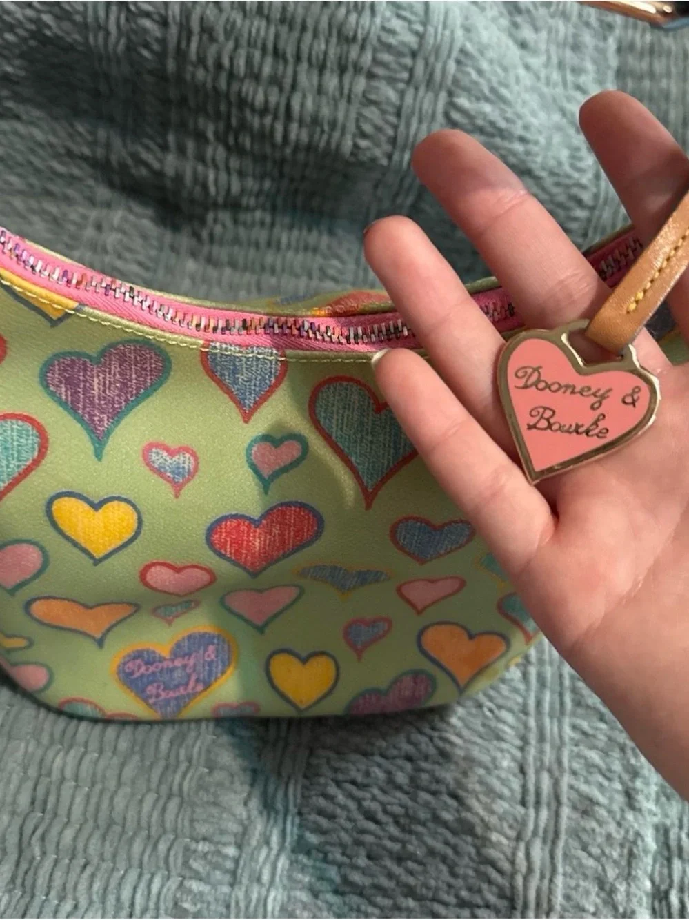 Vintage Dooney & Bourke Multicolor Heart Print Shoulder Bag - Pastel